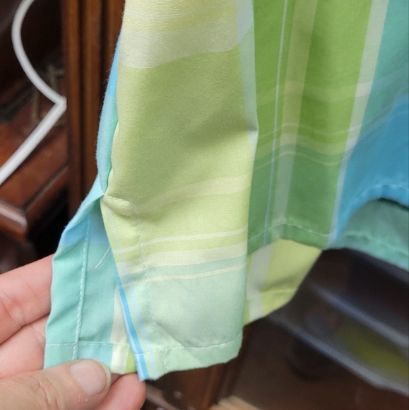 ALIA Sport Green Yellow Blue Checkered Button Up 3/4 Sleeve Shirt 18W - Picture 6 of 8